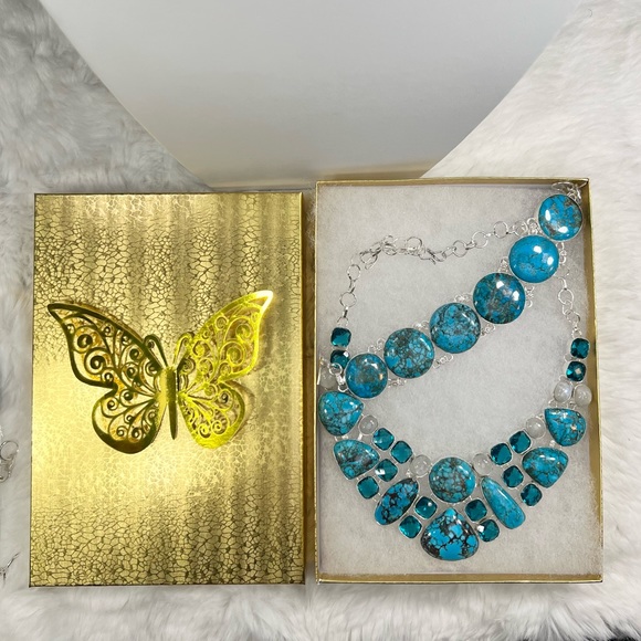 Turquoise Necklace 925 Large Necklace & Large Bracelet Set - Picture 3 of 11